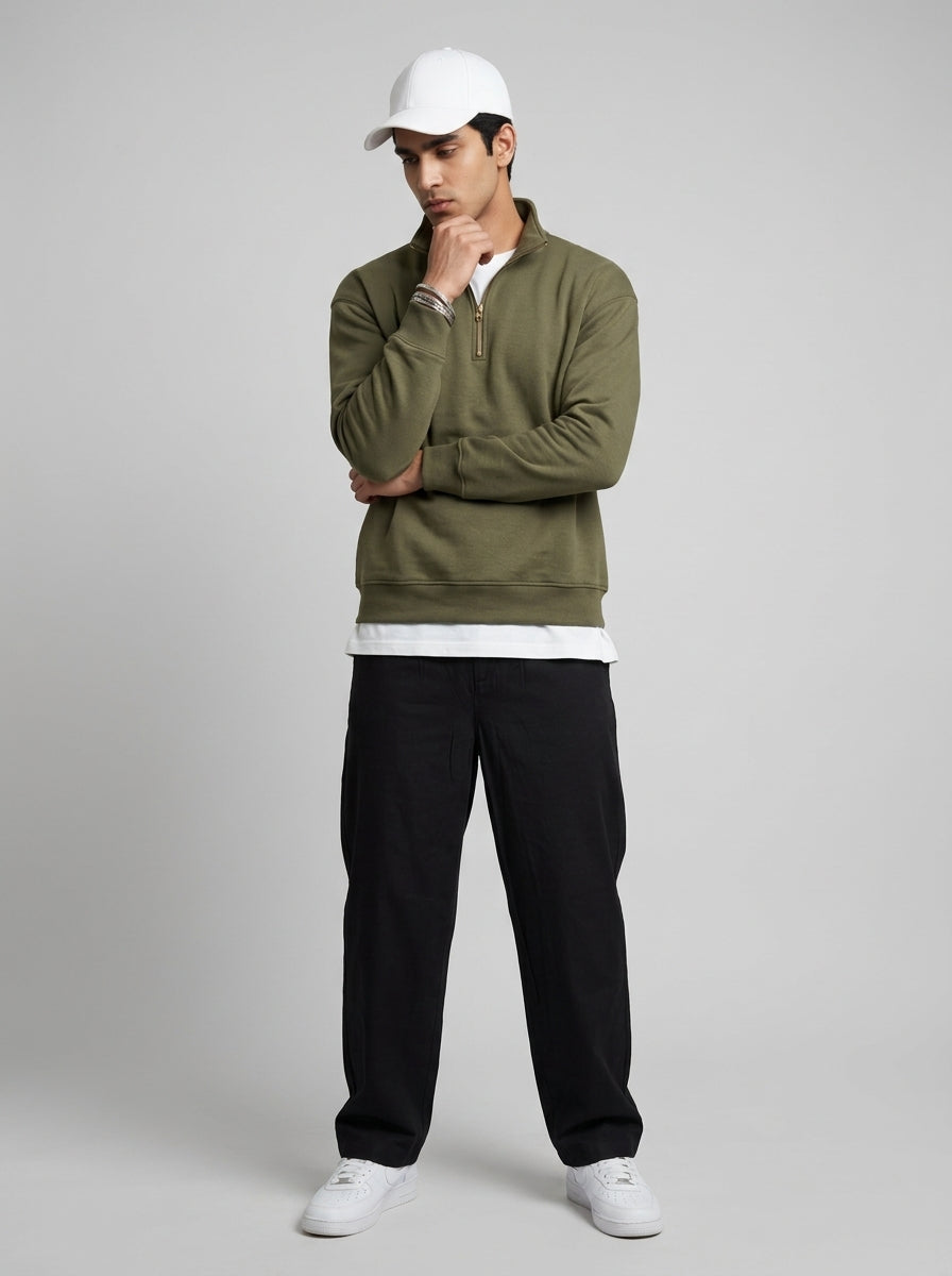 Black Modern Essential Relaxed Fit Trousers For Men's