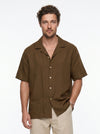 Brown Solid Cotton Cuban Collar Oversized Men's Shirt