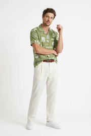 Green Abstract Print Spread Collar Cotton Casual Men's Shirt