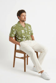 Green Abstract Print Spread Collar Cotton Casual Men's Shirt