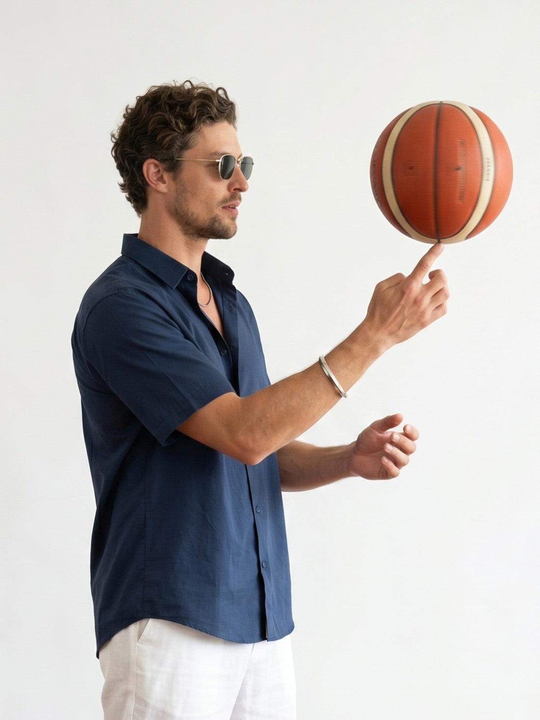 Blue Solid Band Collar Casual Cotton Men's Shirt