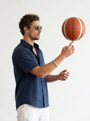 Blue Solid Band Collar Casual Cotton Men's Shirt