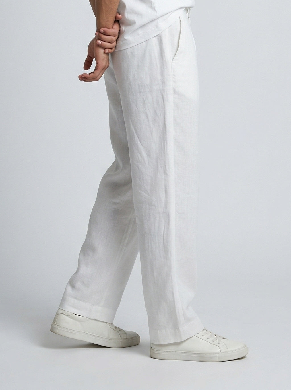White Summer Ready Breathable Cotton Trousers for Men's