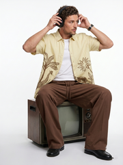 Yellow Safari Printed Cuban Collar Cotton Casual Men's Shirt
