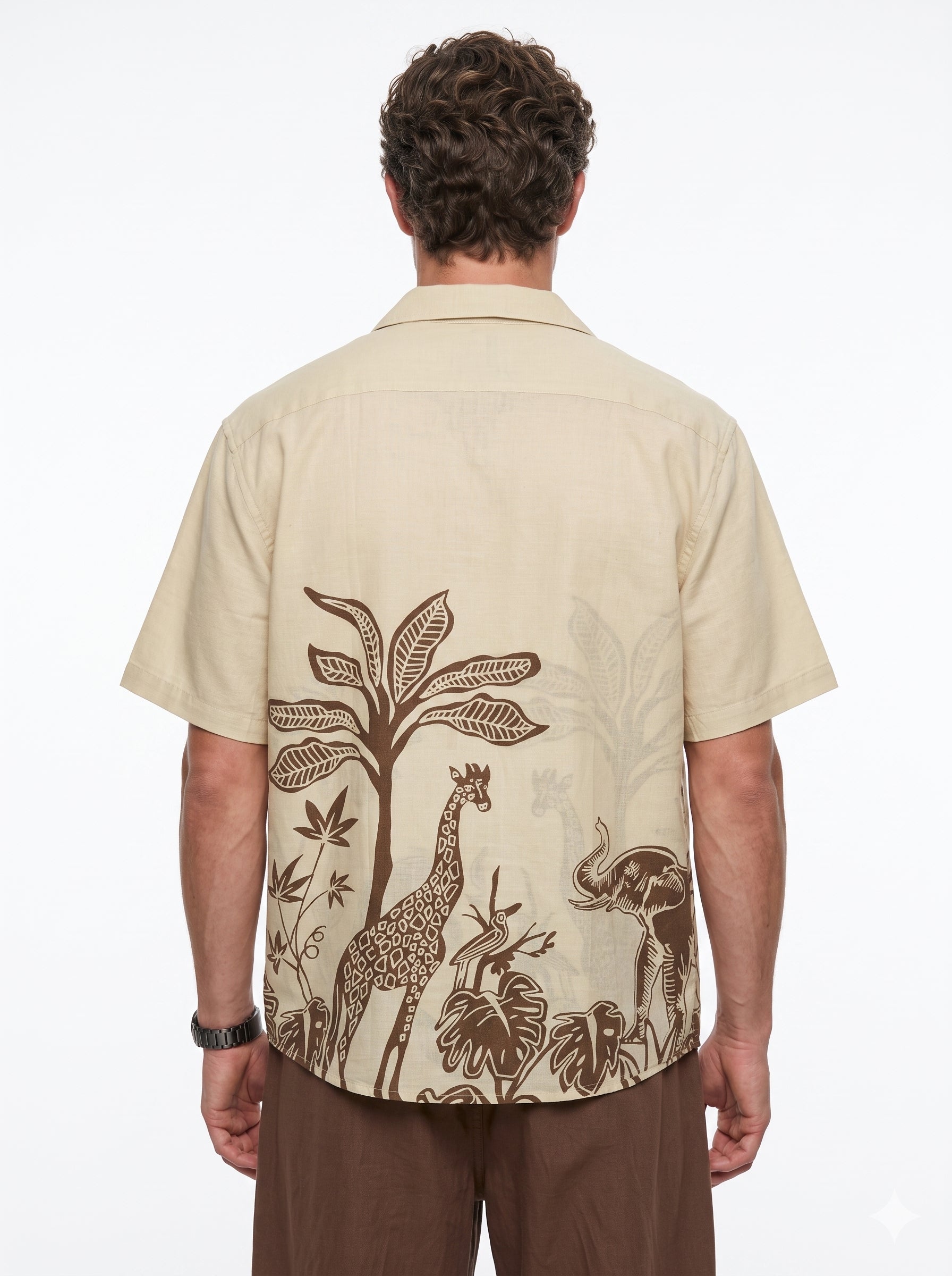 Yellow Safari Printed Cuban Collar Cotton Casual Men's Shirt