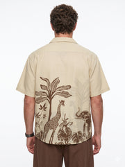 Yellow Safari Printed Cuban Collar Cotton Casual Men's Shirt