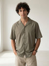 Olive Cuban Collar Solid Pure Cotton Oversized Men's Shirt