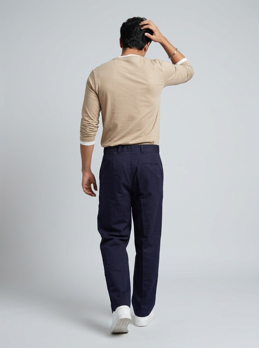 Navy Blue Solid Effortless Everyday Comfort Trousers For Men's