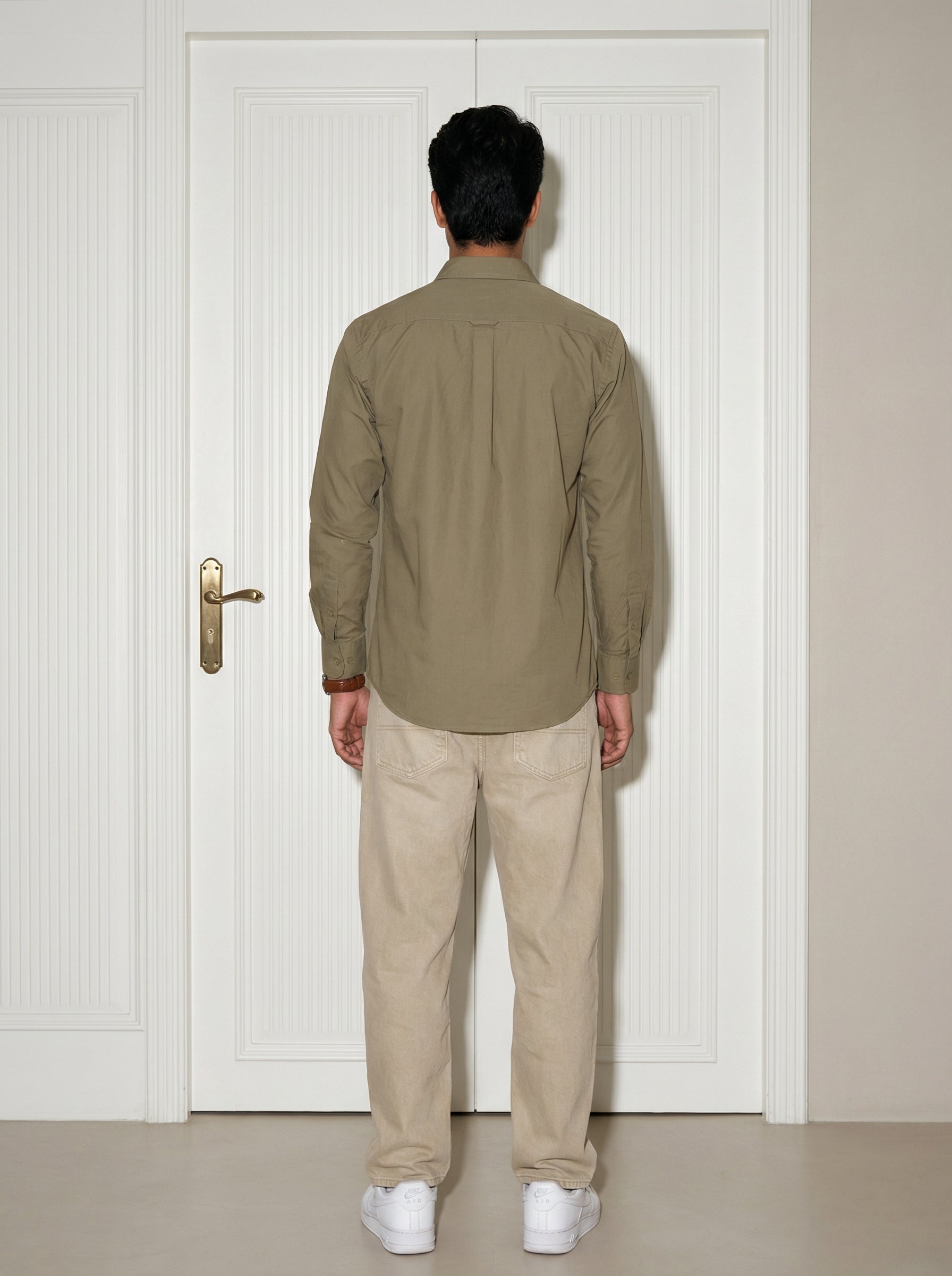 Brown Solid Band Collar Regular Fit Pure Cotton Men's Shirt