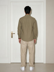 Brown Solid Band Collar Pure Cotton Men's Shirt