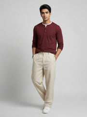 Cream Lightweight Linen-Look Men's Trousers