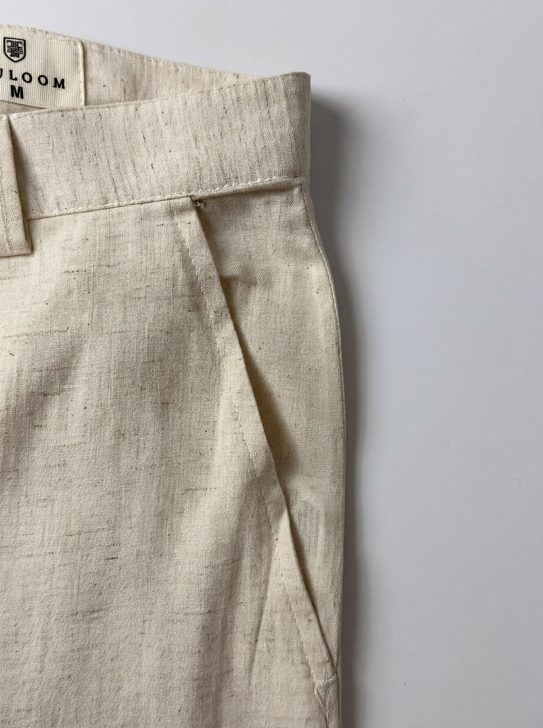 Cream Lightweight Linen-Look Relaxed Fit Trousers For Men