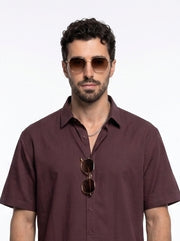 Maroon Solid Band Collar Casual Cotton Men's Shirt