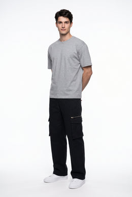 Black Regular Fit Utility With Multi-Pockets Cargo Pants For Men's