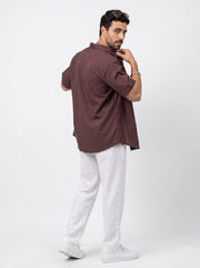 Maroon Solid Band Collar Casual Cotton Men's Shirt