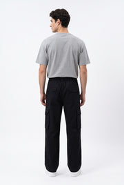 Black Regular Fit Utility With Multi-Pockets Cargo Pants For Men's