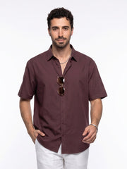Maroon Solid Band Collar Casual Cotton Men's Shirt