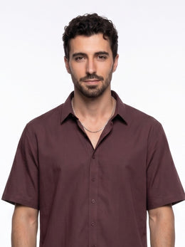 Maroon Solid Band Collar Casual Cotton Men's Shirt
