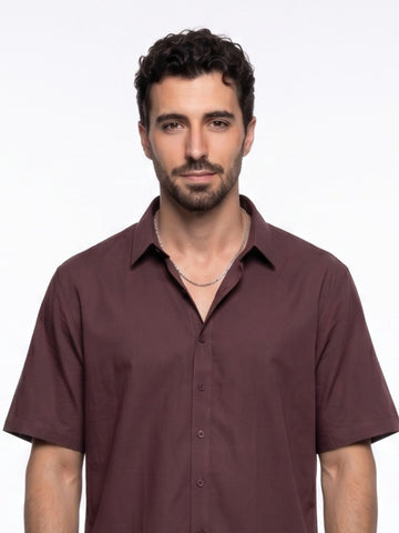 Maroon Solid Band Collar Casual Cotton Men's Shirt