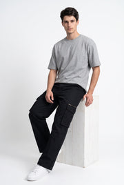 Black Regular Fit Utility With Multi-Pockets Cargo Pants For Men's