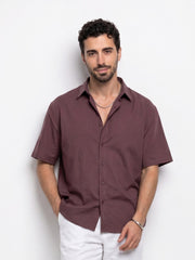 Maroon Solid Band Collar Casual Cotton Men's Shirt