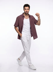 Maroon Solid Band Collar Casual Cotton Men's Shirt