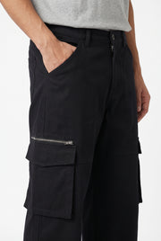 Black Regular Fit Utility With Multi-Pockets Cargo Pants For Men's