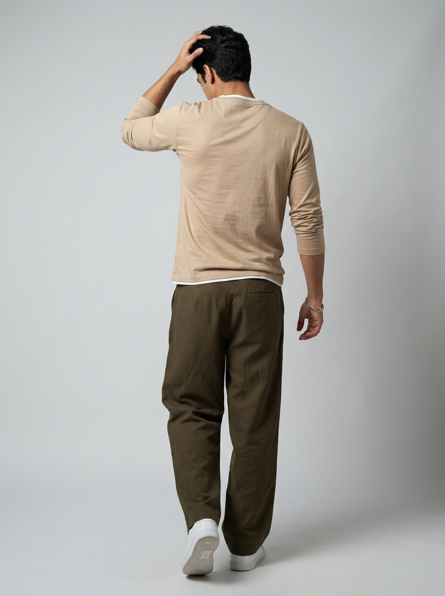 Brown Everyday Lightweight Relaxed Fit Pants For Men's