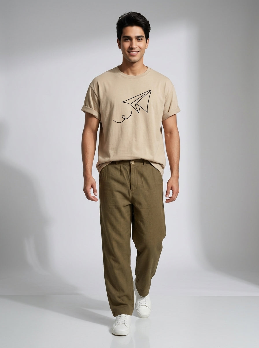 Brown Everyday Lightweight Relaxed Fit Pants For Men's