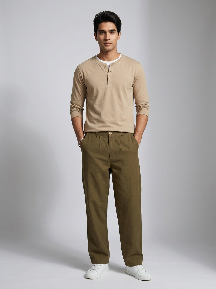 Brown Everyday Lightweight Relaxed Fit Pants For Men's