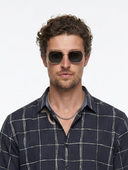 Black Band Collar Gingham Checks Casual Cotton Men's Shirt