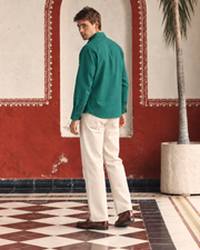 Teal Green Linen Shirt Collar Solid Hunter Men's Shirt