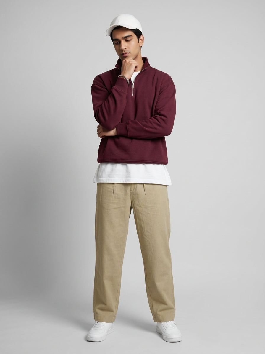 Beige Essential Wide-Leg Summer Trousers For Men's