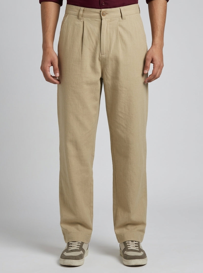 Beige Essential Wide-Leg Summer Men's Trousers