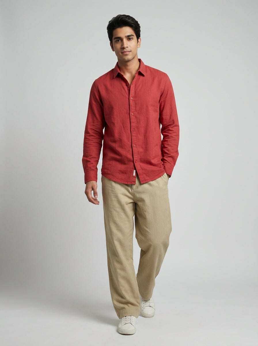 Beige Essential Wide-Leg Summer Trousers For Men's