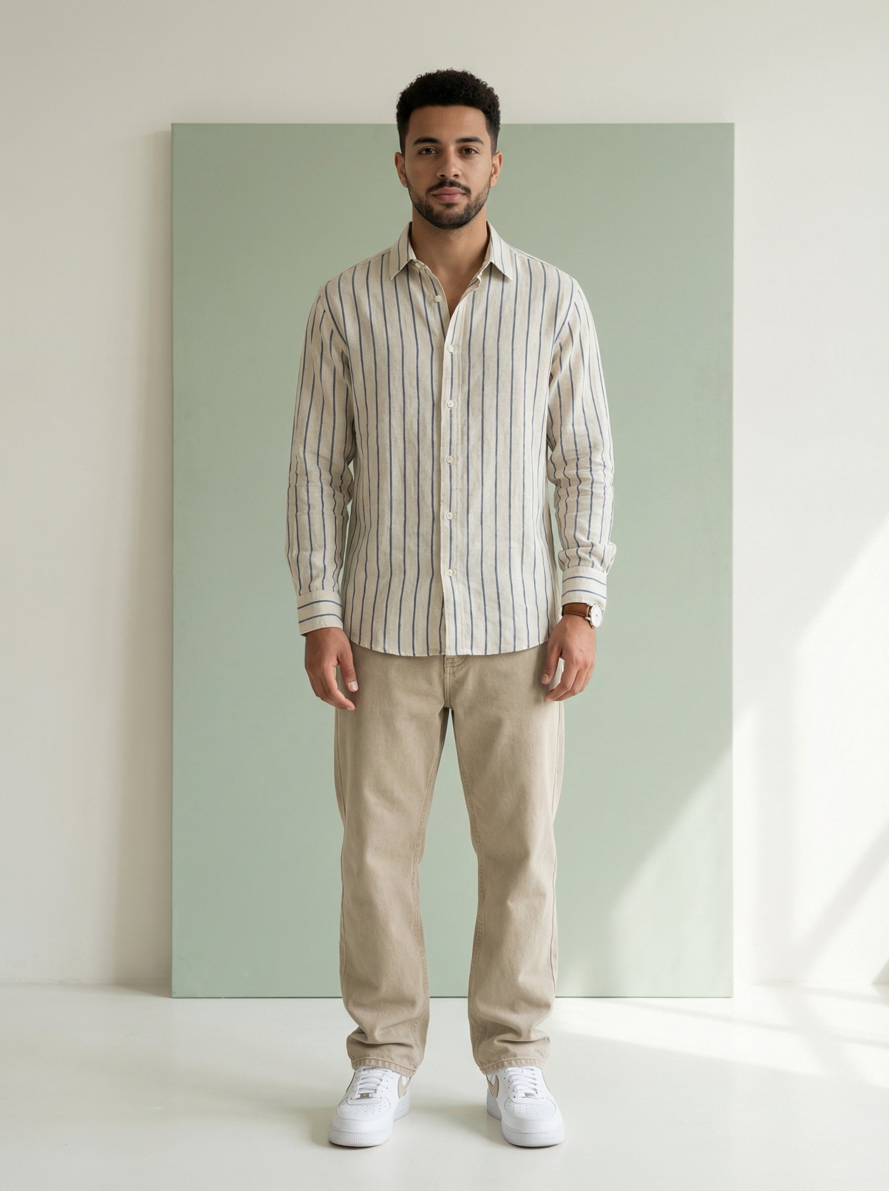 Blue Vertical Stripe Cotton Men's Shirt (Handloom Fabric)