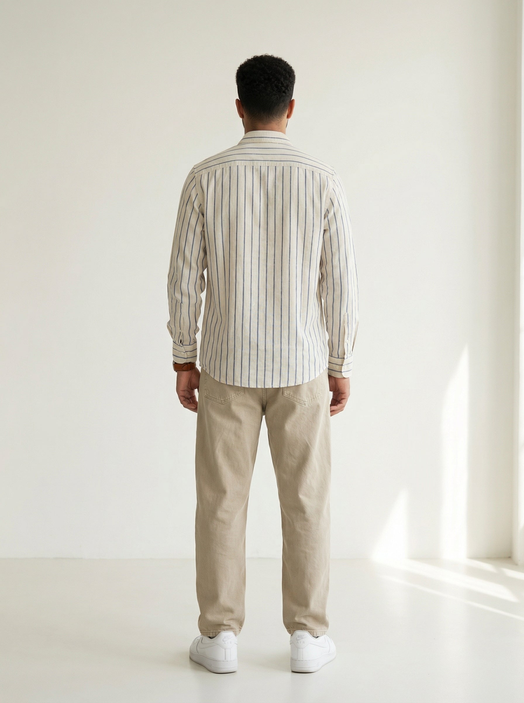 Blue Vertical Stripe Cotton Men's Shirt (Handloom Fabric)