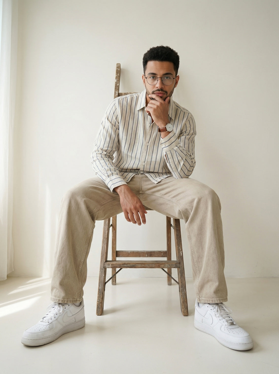Blue Vertical Stripe Cotton Men's Shirt (Handloom Fabric)