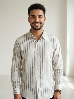 Blue Vertical Stripe Handloom Cotton Men's Shirt