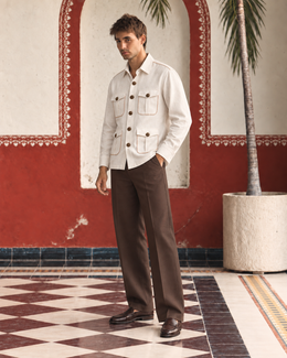 White Linen Shirt Collar Solid Hunter Men's Shirt
