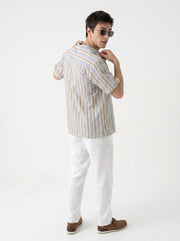 Off White Cuban Collar Vertical Stripes Cotton Oversized Men's Shirt