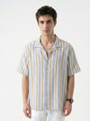Off White Cuban Collar Vertical Stripes Cotton Oversized Men's Shirt