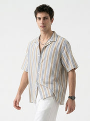 Off White Cuban Collar Vertical Stripes Cotton Oversized Men's Shirt