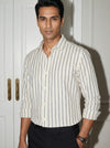 Black Striped Band Collar Handloom Cotton Men's Shirt