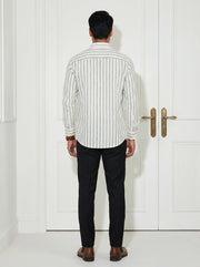 Black Striped Band Collar Handloom Cotton Men's Shirt