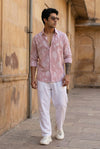 Rust Stripes Floral Print Handloom Cotton Spread Collar Men's Shirt