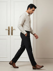 Black Striped Band Collar Handloom Cotton Men's Shirt