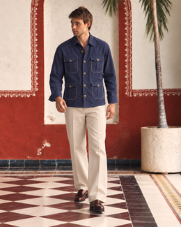 Denim Blue Linen Shirt Collar Solid Hunter Men's Shirt