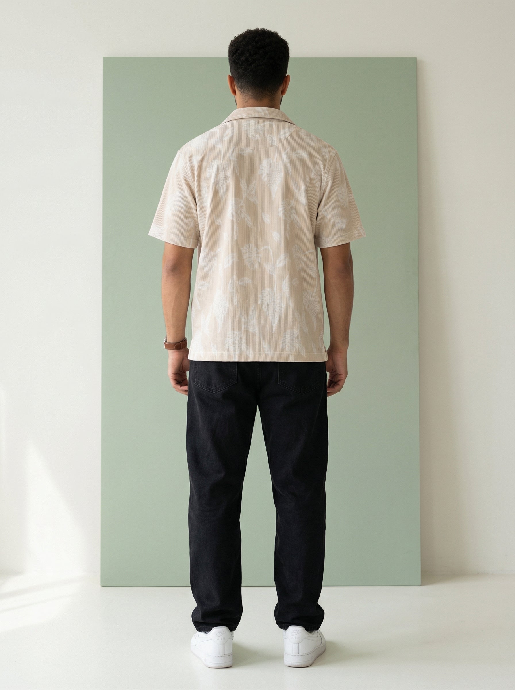 Brown Floral Cotton Cuban Men's Shirt (Handloom Fabric)