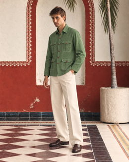 Olive Linen Green Shirt Collar Solid Hunter Men's Shirt